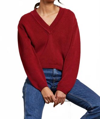 perfectwhitetee Addie Oversized V-Neck Sweater In Maple