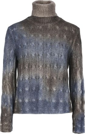 Avant Toi Brown Blue Woven High-Neck Sweater