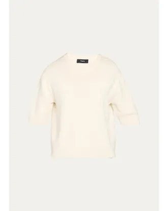 Theory Cashmere Short-Sleeved Crop Sweater