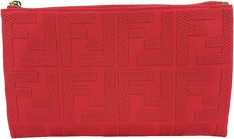 Fendi Zucca Red Color Canvas Leather Pouch (Pre-Owned)