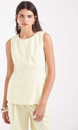 Object top coordinato senza maniche con peplo a righe gialle e bianche-Giallo