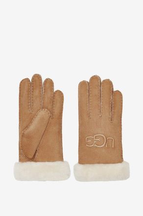 UGG Logo-bestickte Wildleder- und Shearling-Handschuhe