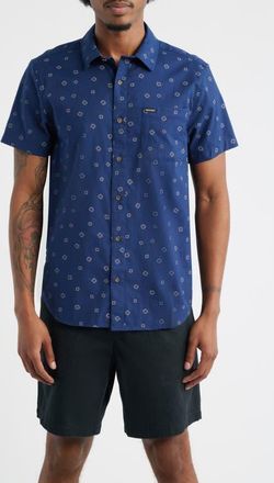 Brixton Charter Print Short Sleeve Button-Up Shirt in Midnight Blue Geo at Nordstrom, Size X-Large