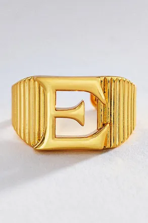 Luv AJ Initial Ridged Signet Ring