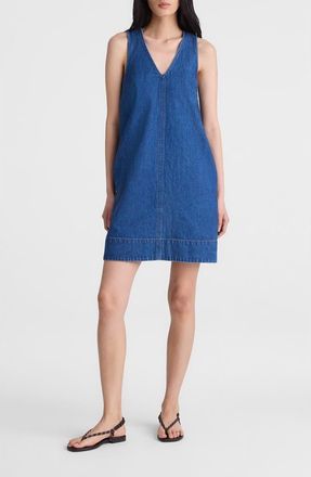 Madewell V-Neck Sleeveless Denim Minidress in Marina Blue at Nordstrom, Size Xx-Large