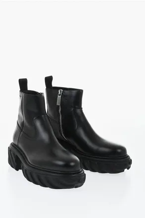 Off-white Leather Ankle Boots with 5cm Internal Zip size 45