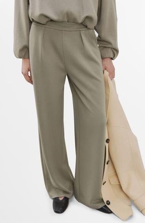 Mango Pleated Elastic Waist Pants in Khaki Green at Nordstrom, Size Medium