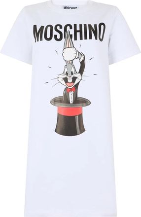 Moschino Witte jurk met levendige kleurrijke graphics - Dames - Korte kleedjes - Wit - M - Katoen - Kleedjes