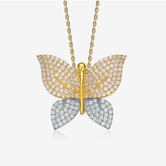 Rachel Glauber Two-Tone with Cubic Zirconia Butterfly Pendant Necklace