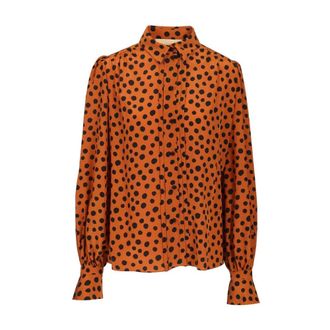 Valentino Garavani Polka-dot Silk Crepe De Chine Shirt - female - Valentino Garavani - Shirts - Brown - XS - Blouses & Shirts