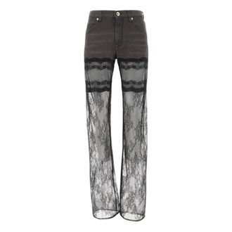 Blumarine Jeans met tule en kant - Dames - Jeans - Grijs - Maat: 2XS Katoen