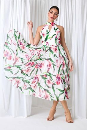Roman Floral Print Pleated Midi Dress