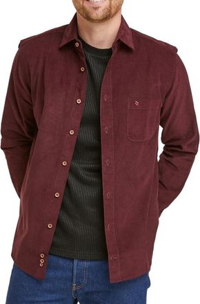 Double TWO Mens Corduroy Shirt Casual Long Sleeve Trucker Jacket Overshirt for Men with Chest Pocket - Burgundy M