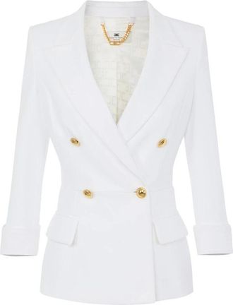 Elisabetta Franchi Double-Layer Stretch Cr&ecirc;pe Jas - Dames - Blazers - Wit - 2XL - Leer - Jassen