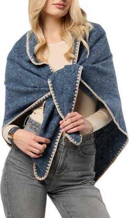 Saachi Triangle Knit Trim Shawl in Denim at Nordstrom Rack