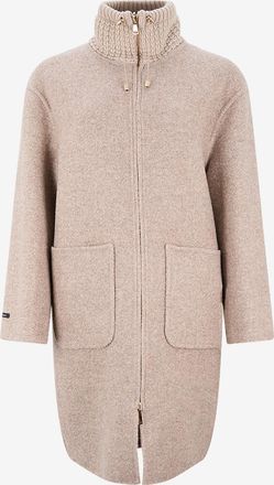 Manzoni24 Langer Mantel aus Boucl&eacute;-Strick mit Stehkragen