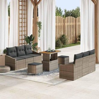 vidaXL Conjunto De Sof&aacute; De Jard&iacute;n Con Coj&iacute;n 9 Pcs Gris Polirat&aacute;n Vidaxl