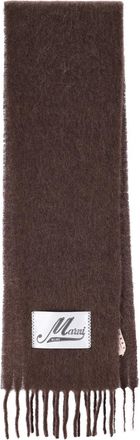 Marni Rectangular Brown Alpaca Blend Scarf with Fringed Edges and Logo Tag