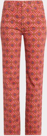 Mother The Kick It Floral-Print Straight-Leg Jeans