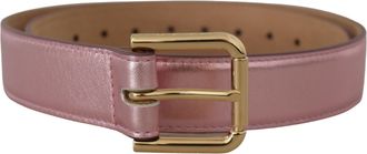 Dolce & Gabbana Metallic Roze Gepolijst Lederen Logo Metalen Gesp Riem