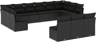 vidaXL Set De Sof&aacute;s De Jard&iacute;n Y Cojines 13 Pzas Rat&aacute;n Sint&eacute;tico Negro Vidaxl