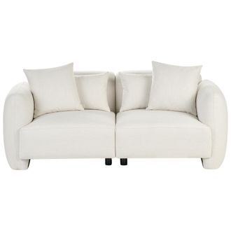 Beliani Sof&aacute; Tapizado Minimalista De Perfil Bajo 3 Plazas Asiento Profundo Blanco Crema Eknes