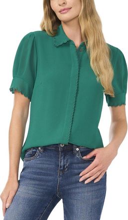 CeCe by Cynthia Steffe Scallop Contrast Trim Button Down