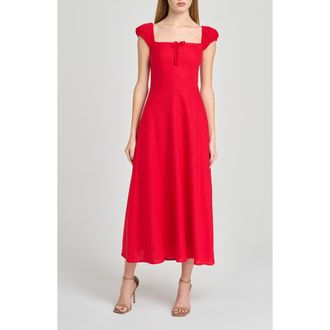 Wayf Carina Cap Sleeve Linen Blend Maxi Dress in Red at Nordstrom, Size X-Small