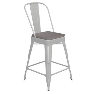 Flash Furniture 24 High White Metal Indoor-Counter Height Stool with Removable Back