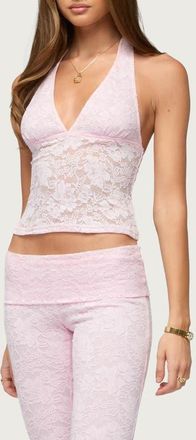 Edikted Talisa Lace Crop Halter Top in Light-Pink at Nordstrom, Size X-Small