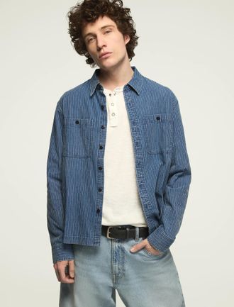 Lucky Brand Mens Indigo Novelty Long Sleeve Mason Shirt