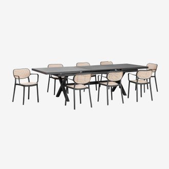 Sklum Set De Mesa De Jard&iacute;n Extensible Rectangular En Aluminio (240-300x100 Cm) Karena Y 8 Sillas De Jard&iacute;n Con Reposabrazos Omara Sklum