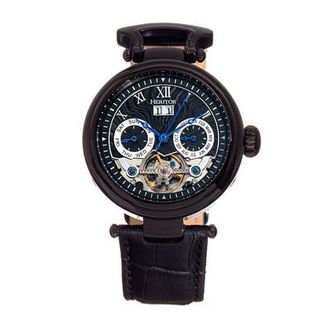 Heritor Ganzi Semi-Skeleton Leather-Band Watch in Black at Nordstrom