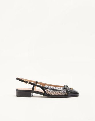 Valentino Garavani Valet Du Roi Slingback Ballerina in Mesh and Kidskin 25mm Wo