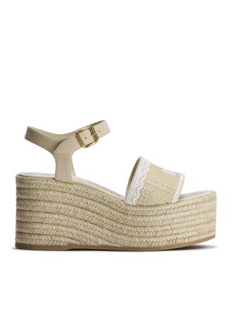 Dior DIOR OBLIQUE EMBROIDERED COTTON DENTELLE WEDGE SANDAL - Christian Dior - Woman