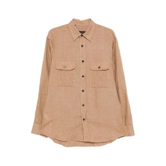 Brioni Casual Shirts, male, Brown, Size: L Linen Shirt