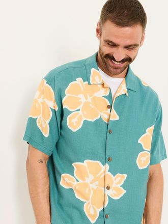 Fat Face FatFace Green Short Sleeve Relaxed Fit Large Hawaiian Floral Shirt
