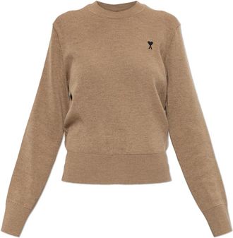 Ami Wool Crew-Neck Sweater - Dames - Ronde hals truien - Bruin - L - Wol - Truien & Vesten