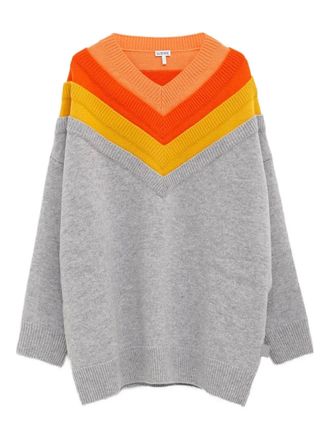 Loewe V-neck colour-block sweater - women - Fabric - M - Grey