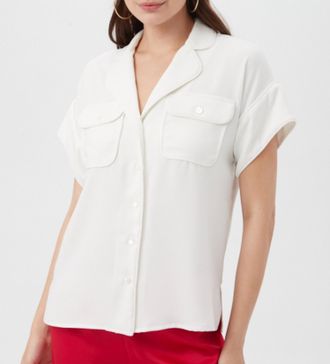 Trina Turk Gideon Collared Top In White Wash