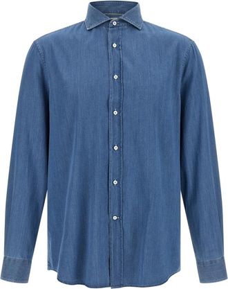 Brunello Cucinelli Denim Shirt - Heren - Spijkeroverhemden - Blauw - XL - Denim - Overhemden