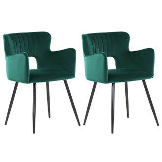 Beliani Beliani - Conjunto De 2 Sillas De Comedor De Terciopelo Verde Esmeralda Negro Sanilac