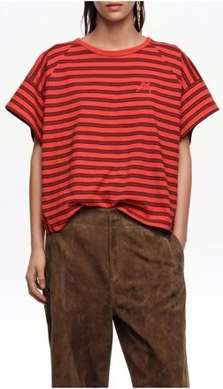 Bimba & Lola Striped Cropped T-shirt With Embroidered Logo at Nordstrom, Size Xx-Small Eu