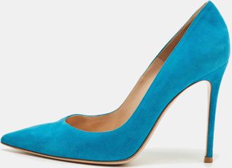 Gianvito Rossi Blue Suede Portofino Pumps