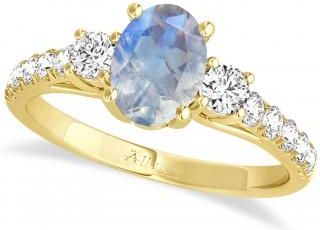 Allurez Oval Cut Moonstone & Diamond Engagement Ring 14k Yellow Gold (1.40ct)