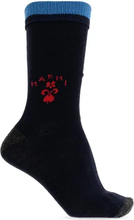 Marni Ondergoed, Heren, Blauw, L, Wol, Sokken van wol-cashmere met crest-logo