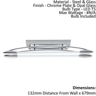 Loops Flush Ceiling Light - Chrome Plate & Opal Glass - 2 x 8W LED T5 - Bulb Included in Clear