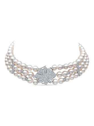 Yoko London Classic choker met diamant en parel - Wit