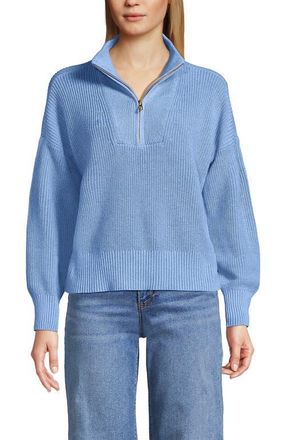 Lands End Drifter Shaker Wedge Quarter Zip Sweater in Light True Blue Heather at Nordstrom, Size X-Large P