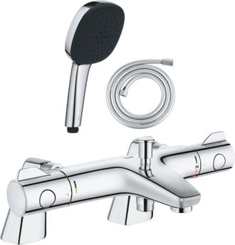 GROHE Grohtherm 800: Mezclador Termost&aacute;tico Para Ba&ntilde;era/ducha + Teleducha Cuadrada De 2 Chorros + Manguera Flexible